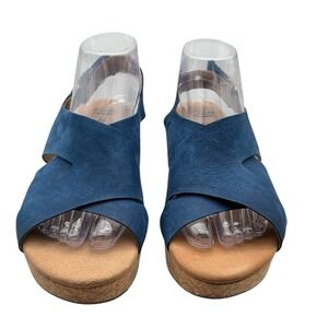 Clark's Cross Straps Blue‎ Wedge Sandals Size 9.5